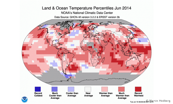 Land and Ocean Temperature june 2014