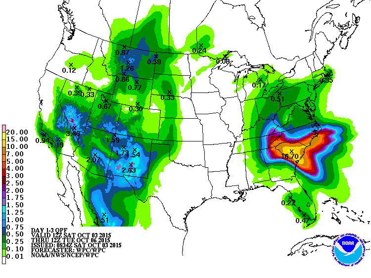 Samlad nederbörd 2-6 oktober 2015.