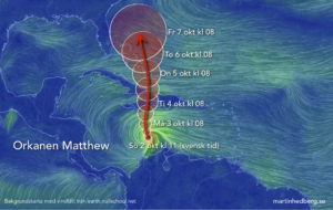 Läs mer om artikeln Cyklonen Matthew på väg genom Västindien